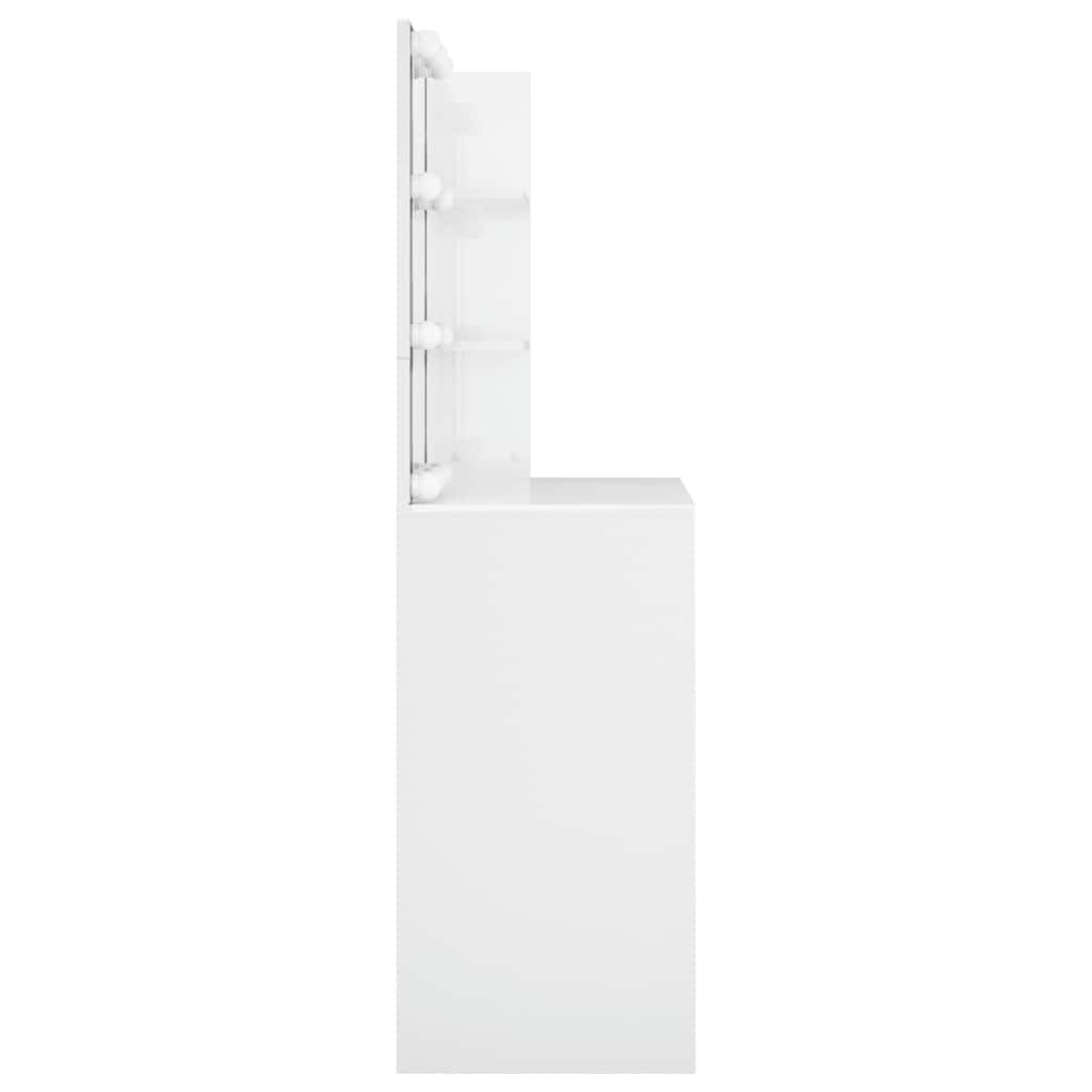 magasfényű fehér fésülködőasztal LED-del 74,5x40x141 cm