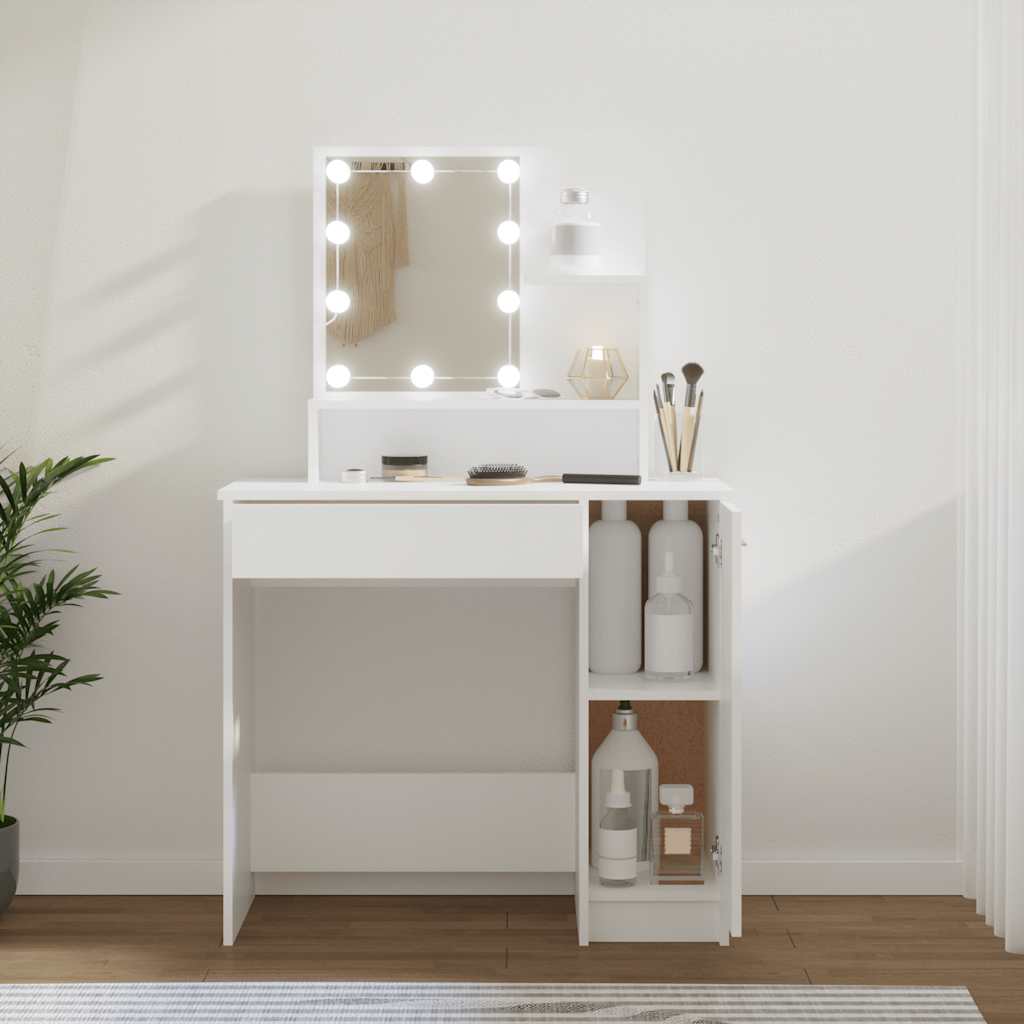 fehér fésülködőasztal LED-del 86,5 x 35 x 136 cm