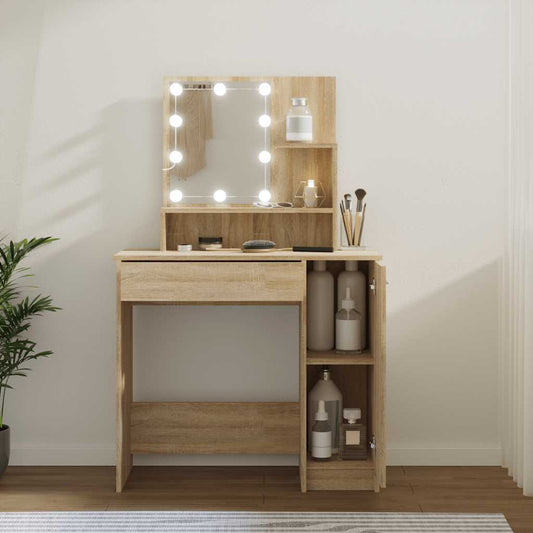 sonoma-tölgyszínű fésülködőasztal LED-del 86,5 x 35 x 136 cm