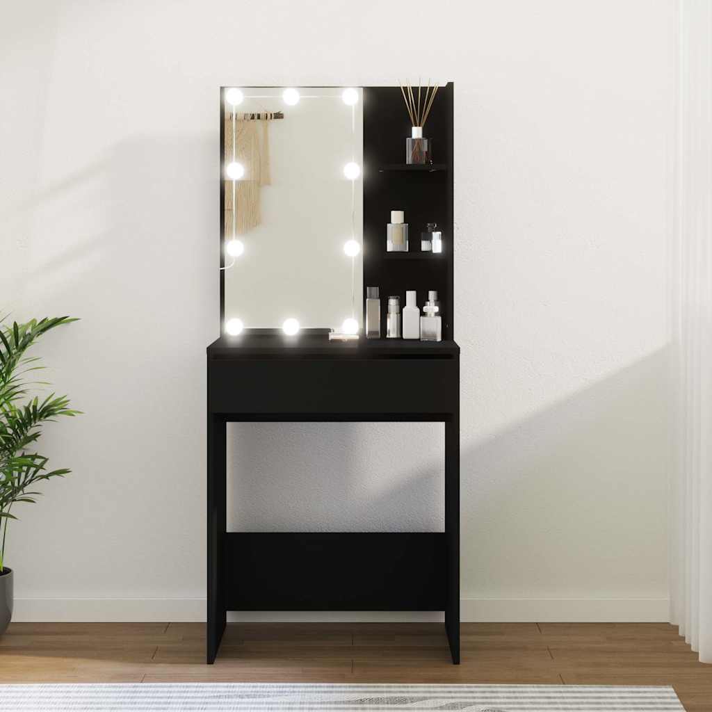 fekete LED-es fésülködőasztal 60 x 40 x 140 cm