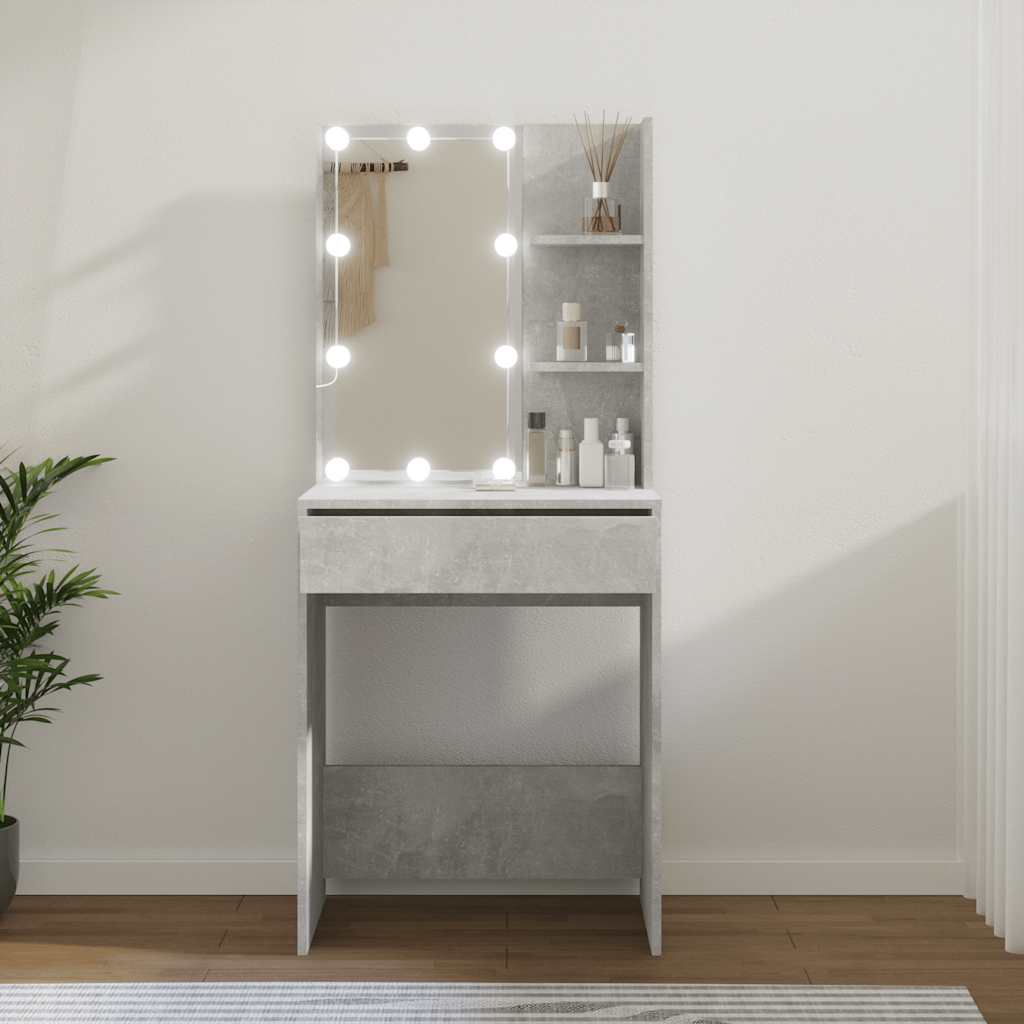 betonszürke fésülködőasztal LED-del 60x40x140 cm