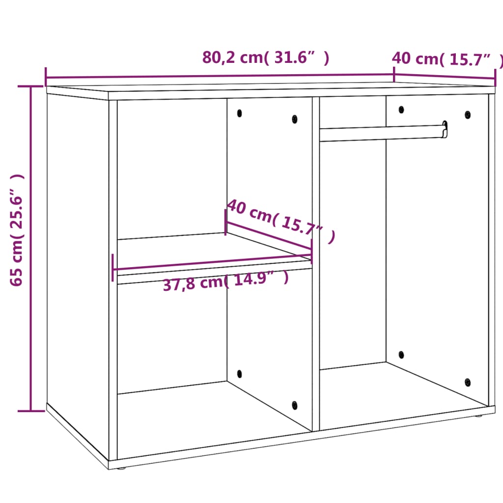 betonszürke szerelt fa pipereszekrény 80 x 40 x 65 cm