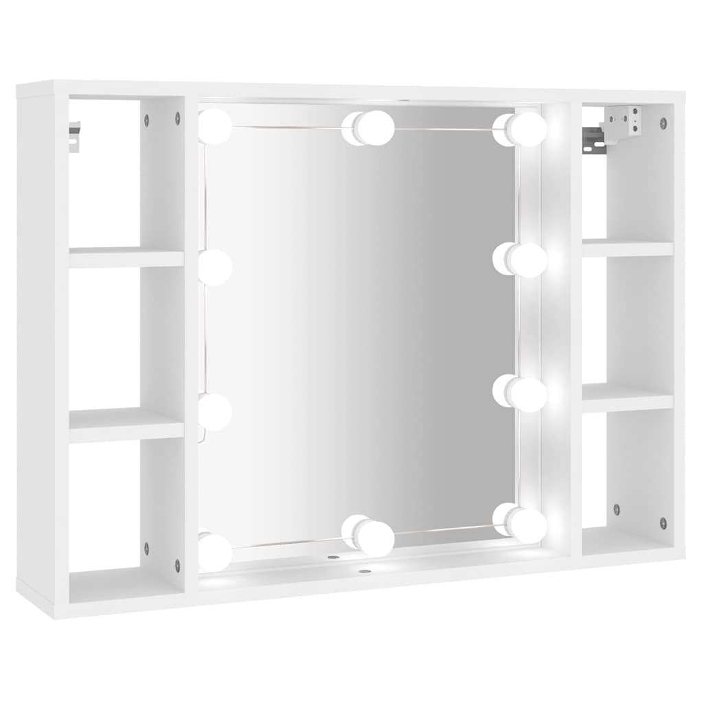 fehér tükrös szekrény LED-ekkel 76 x 15 x 55 cm