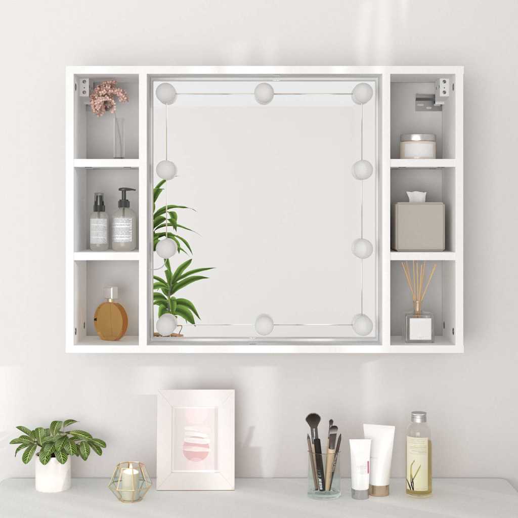 fehér tükrös szekrény LED-ekkel 76 x 15 x 55 cm