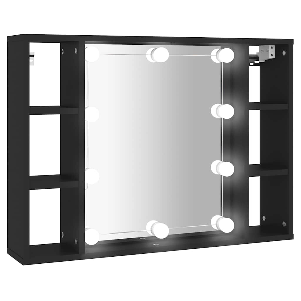 fekete tükrös szekrény LED-ekkel 76 x 15 x 55 cm