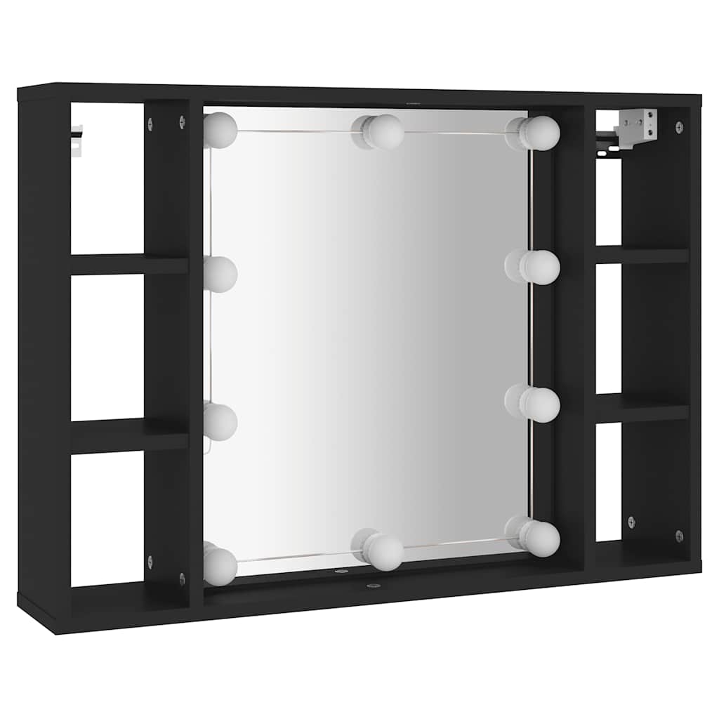 fekete tükrös szekrény LED-ekkel 76 x 15 x 55 cm