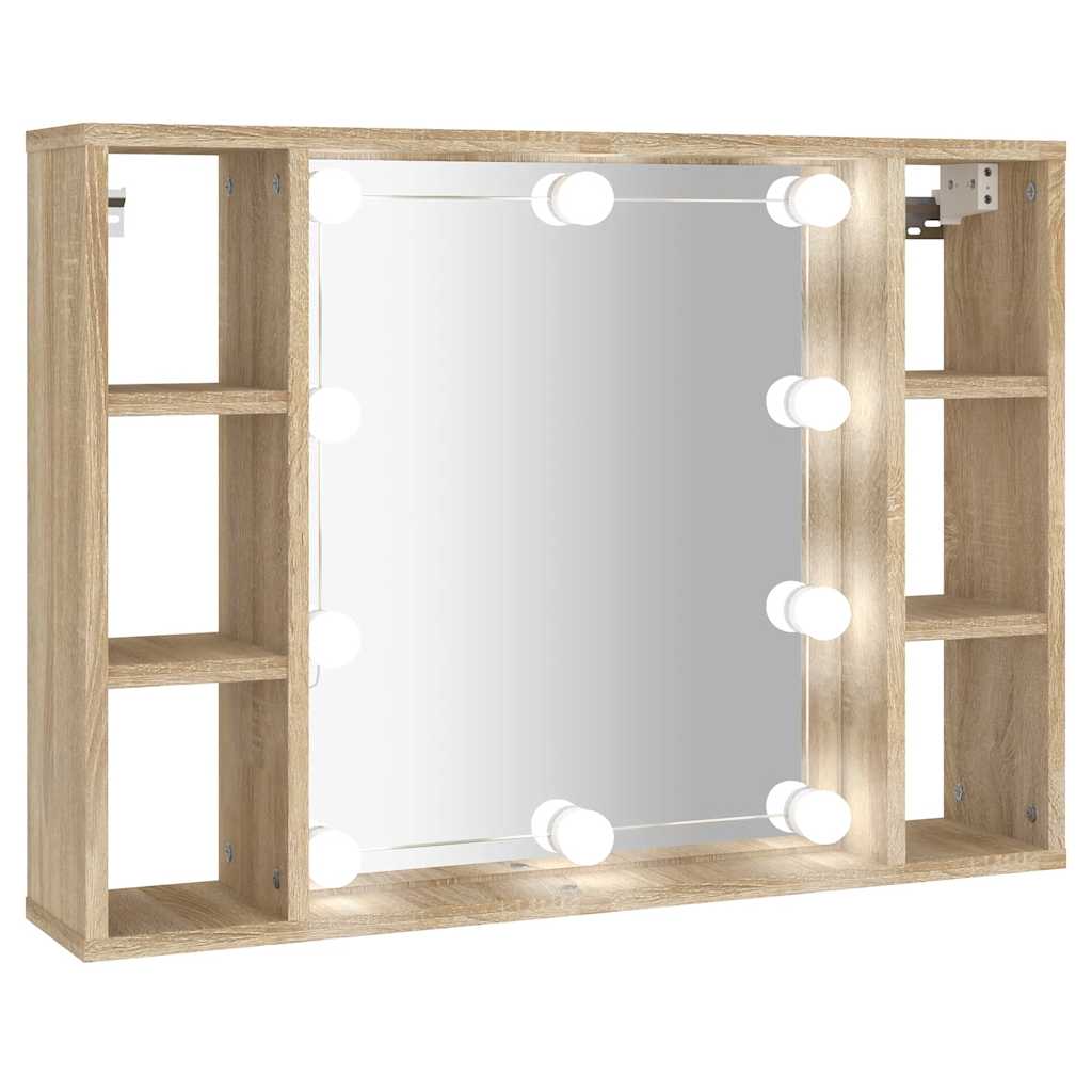 sonoma tölgy tükrös szekrény LED-ekkel 76 x 15 x 55 cm