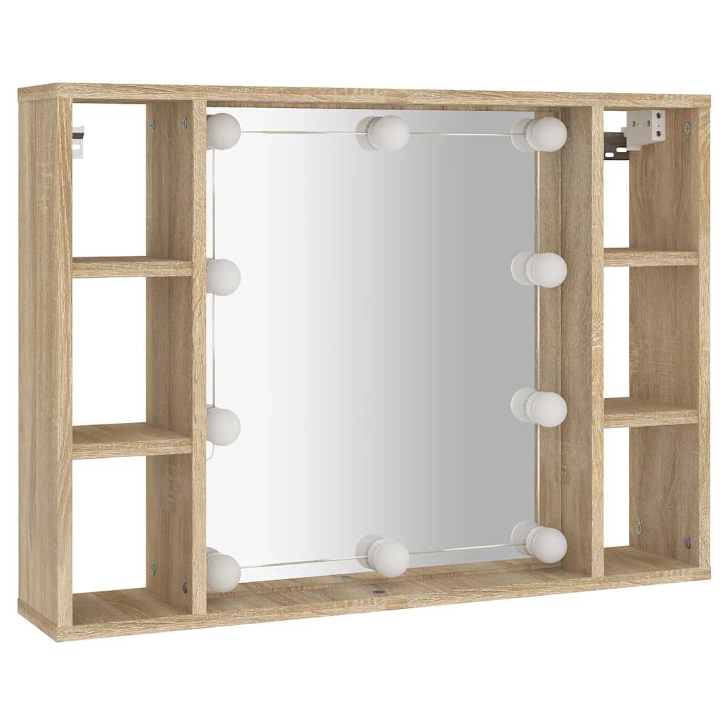 sonoma tölgy tükrös szekrény LED-ekkel 76 x 15 x 55 cm