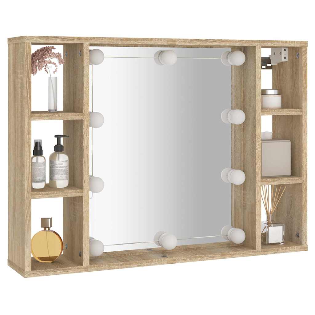 sonoma tölgy tükrös szekrény LED-ekkel 76 x 15 x 55 cm