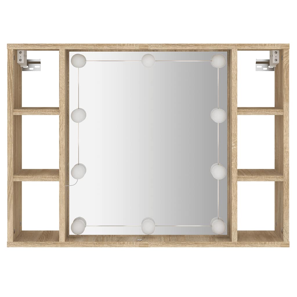 sonoma tölgy tükrös szekrény LED-ekkel 76 x 15 x 55 cm