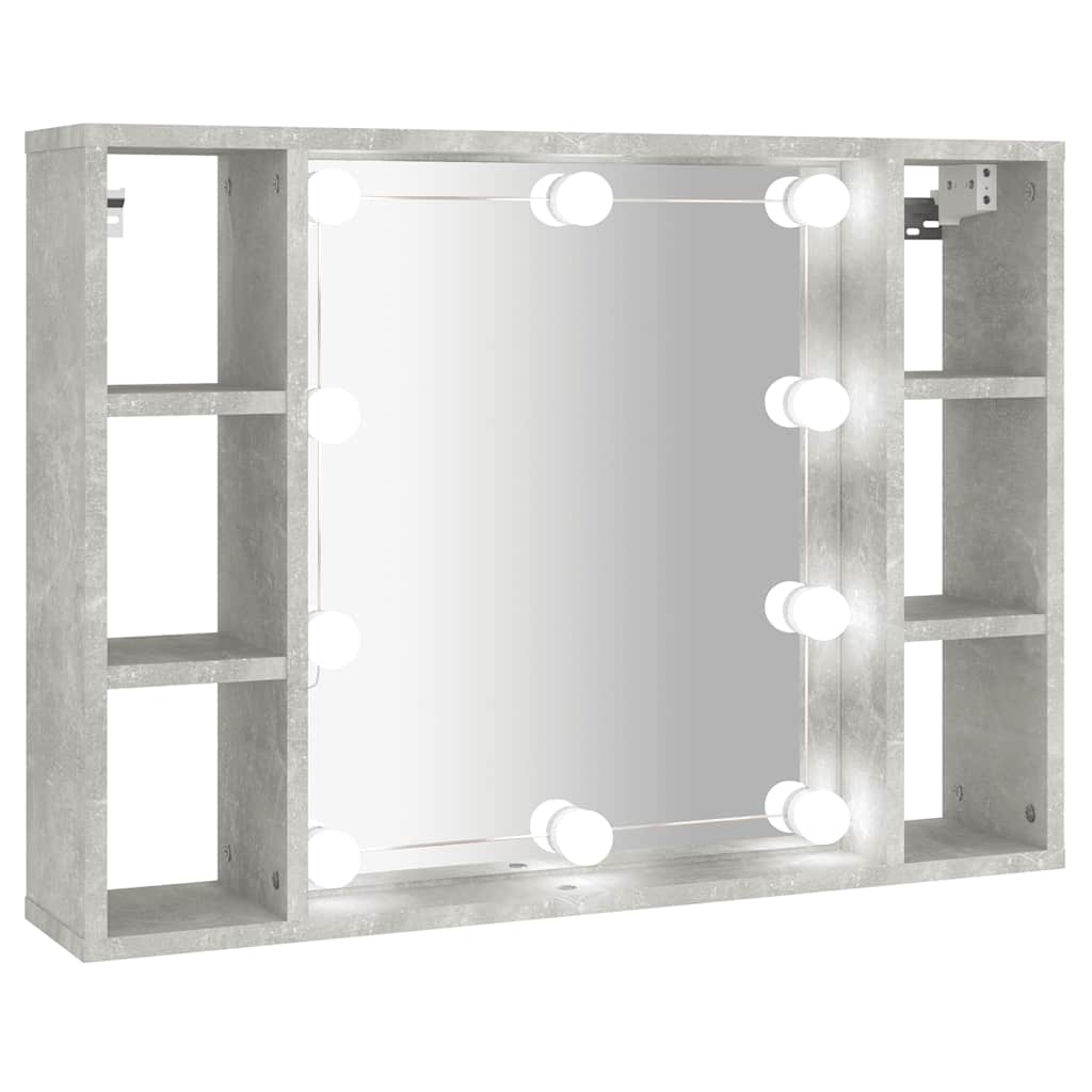 betonszürke tükrös szekrény LED-ekkel 76 x 15 x 55 cm
