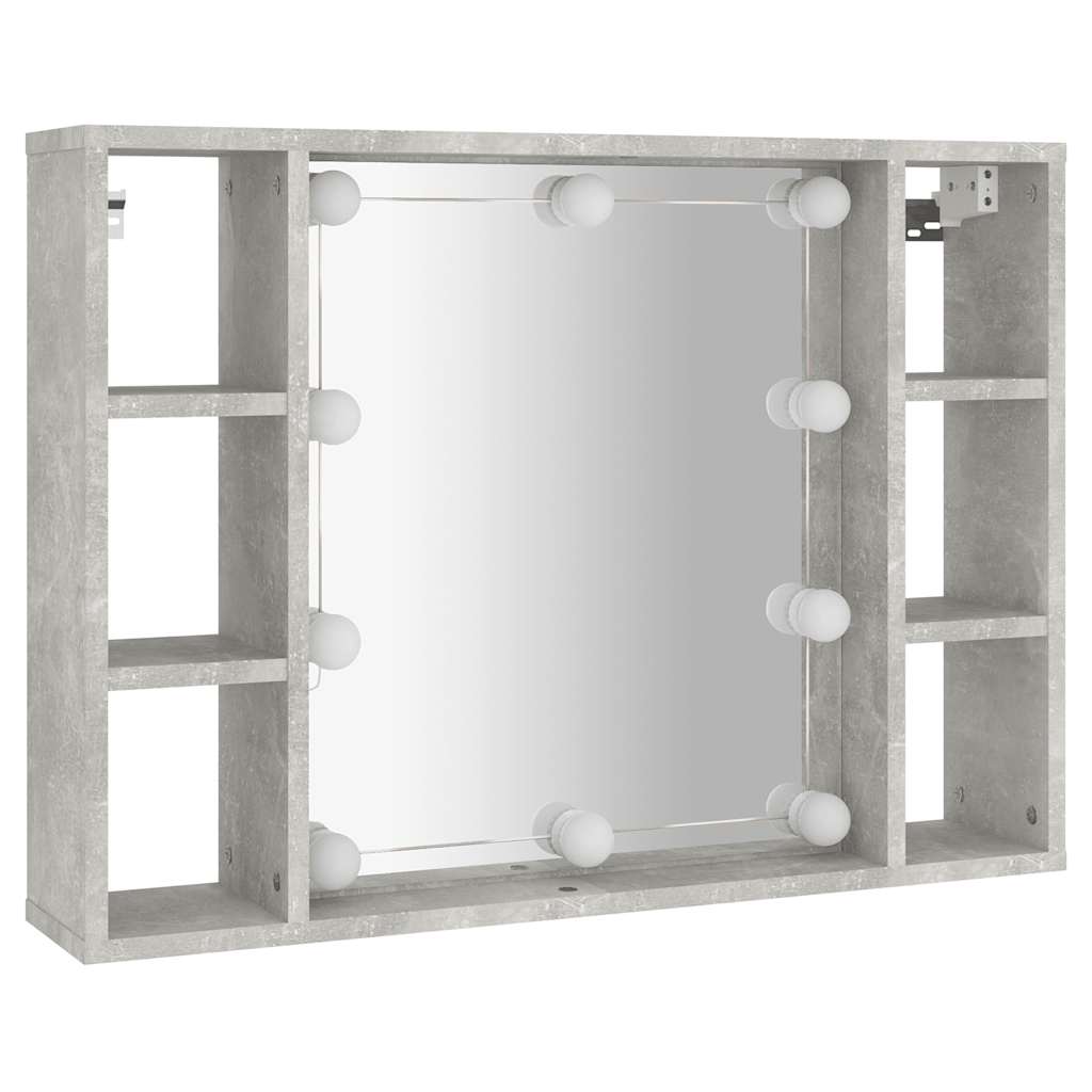 betonszürke tükrös szekrény LED-ekkel 76 x 15 x 55 cm
