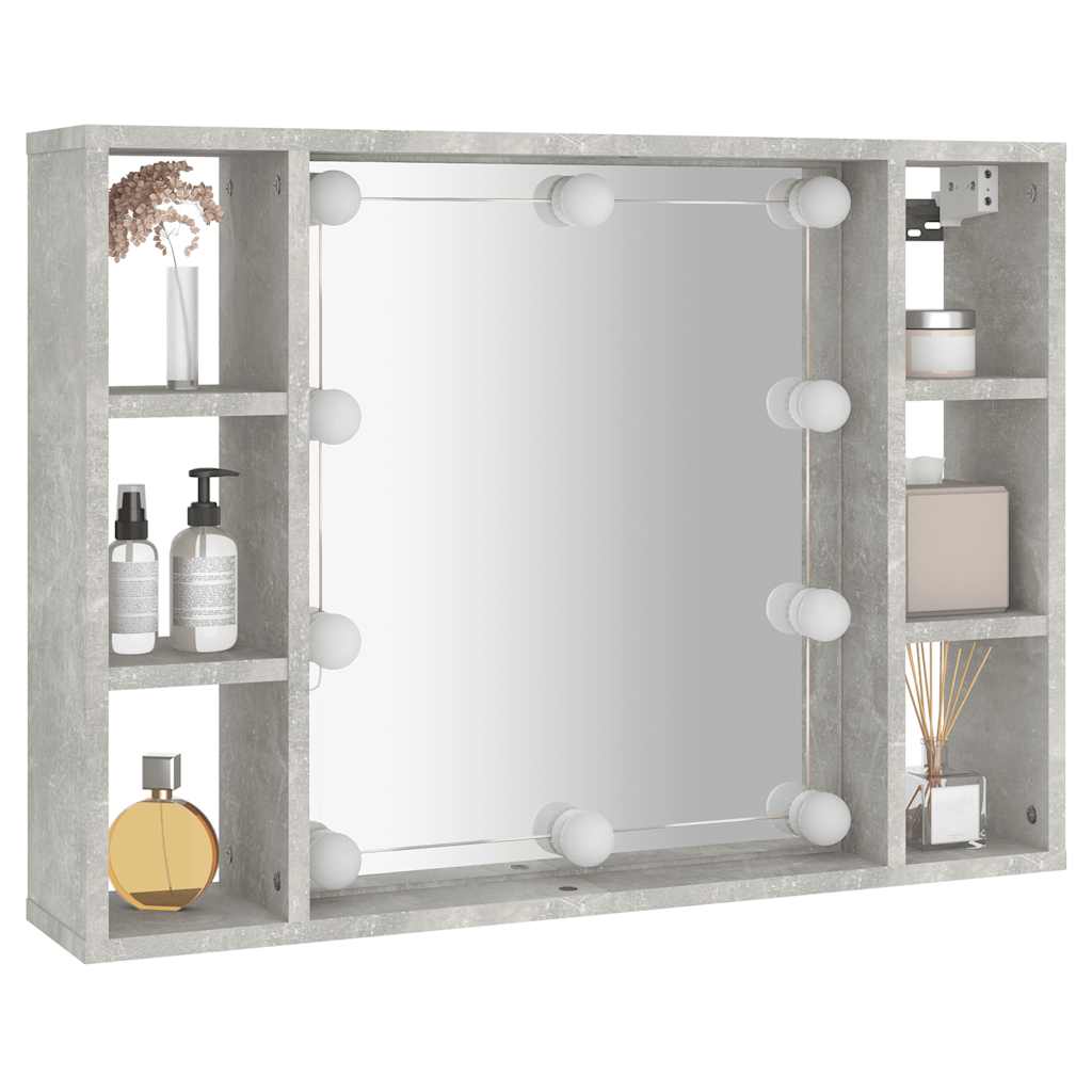 betonszürke tükrös szekrény LED-ekkel 76 x 15 x 55 cm