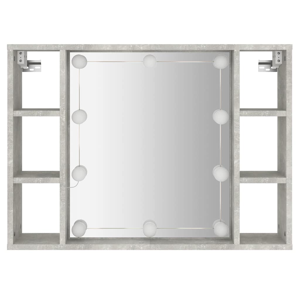 betonszürke tükrös szekrény LED-ekkel 76 x 15 x 55 cm