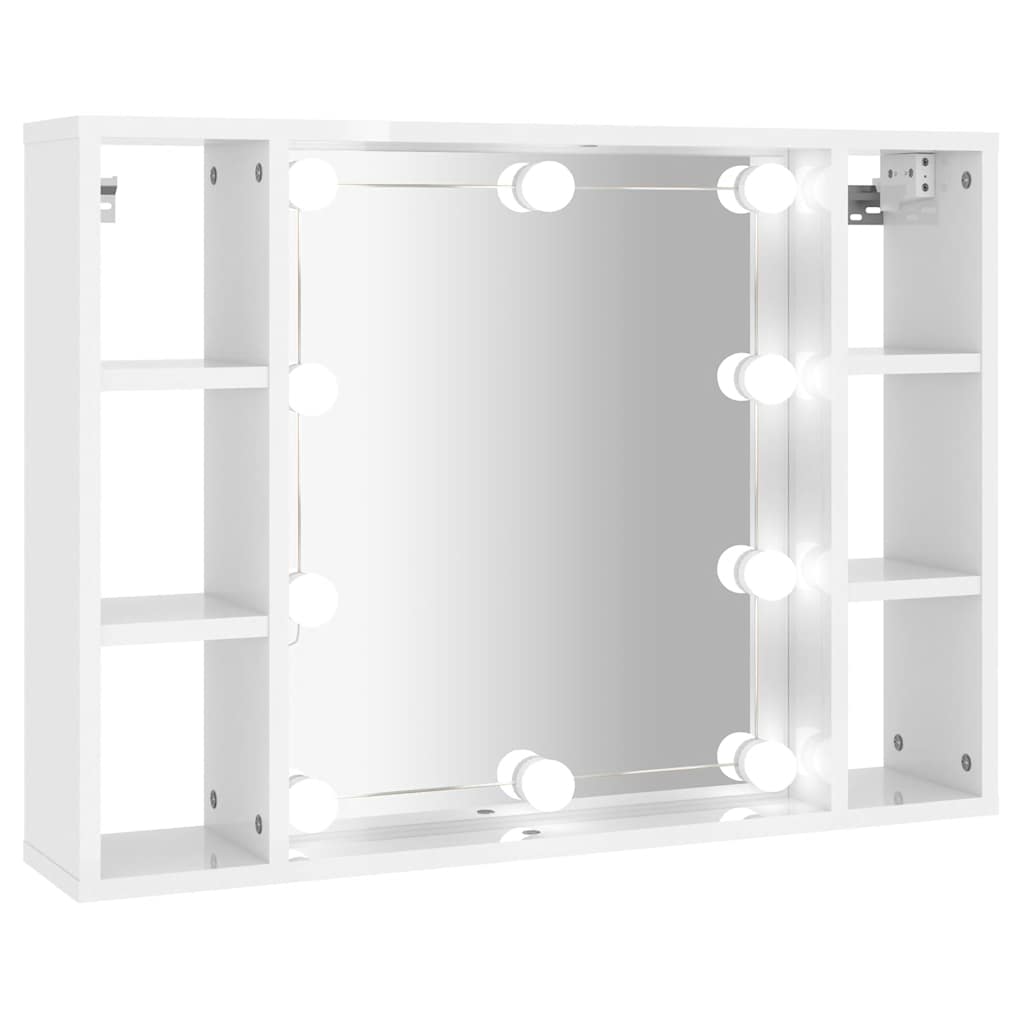 magasfényű fehér tükrös szekrény LED-ekkel 76 x 15 x 55 cm