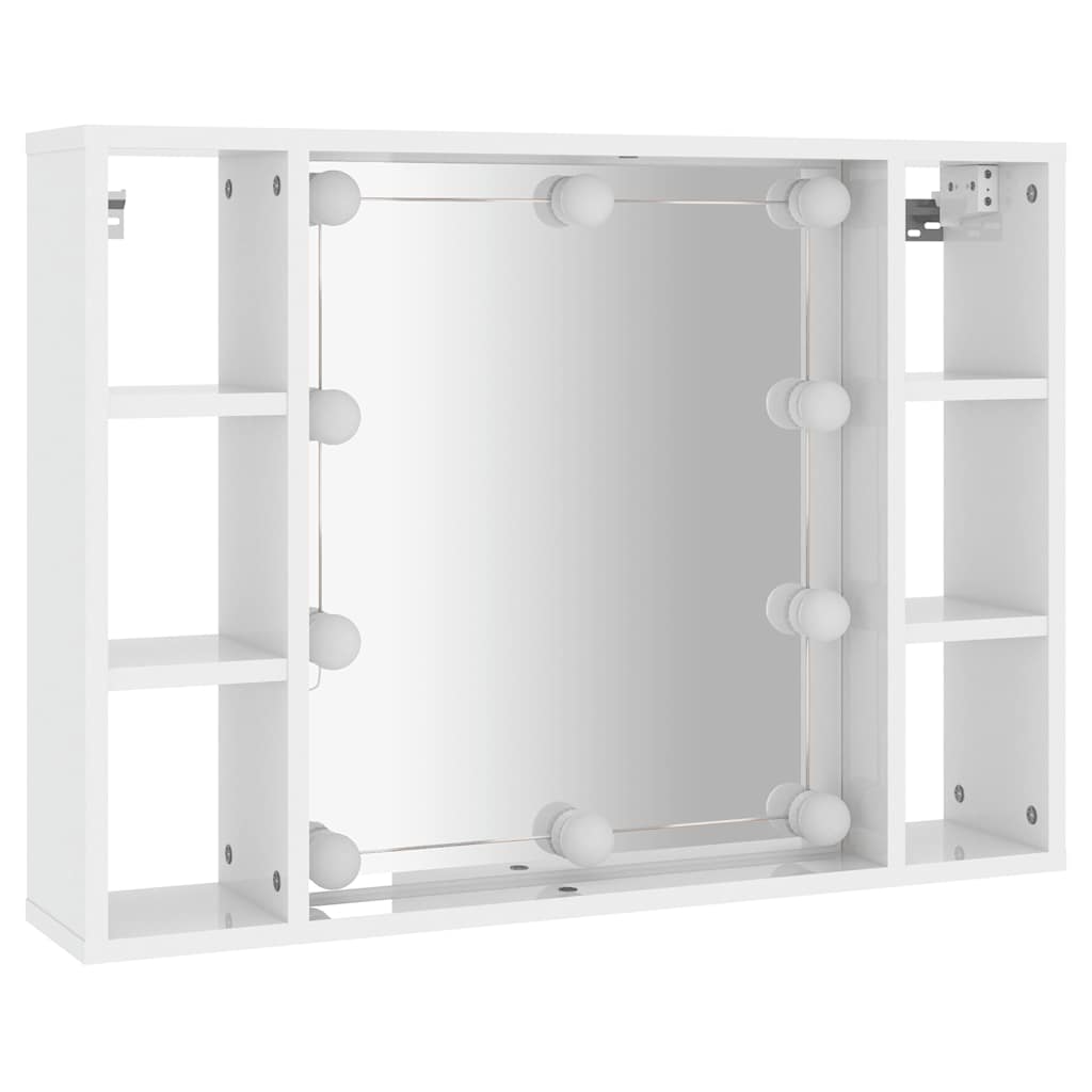 magasfényű fehér tükrös szekrény LED-ekkel 76 x 15 x 55 cm