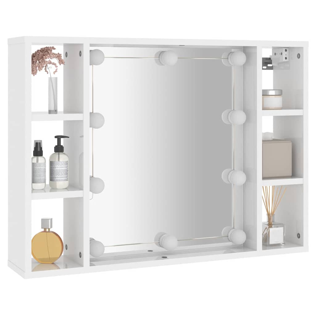 magasfényű fehér tükrös szekrény LED-ekkel 76 x 15 x 55 cm