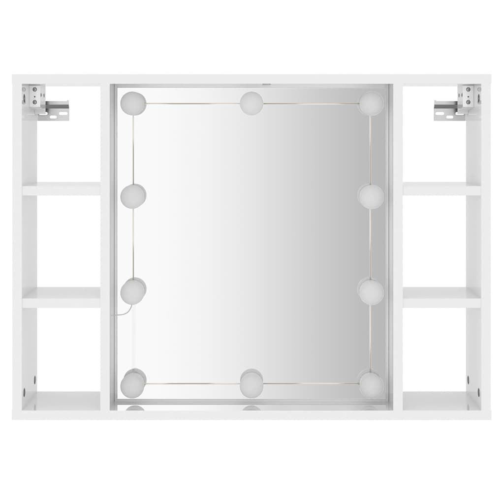 magasfényű fehér tükrös szekrény LED-ekkel 76 x 15 x 55 cm