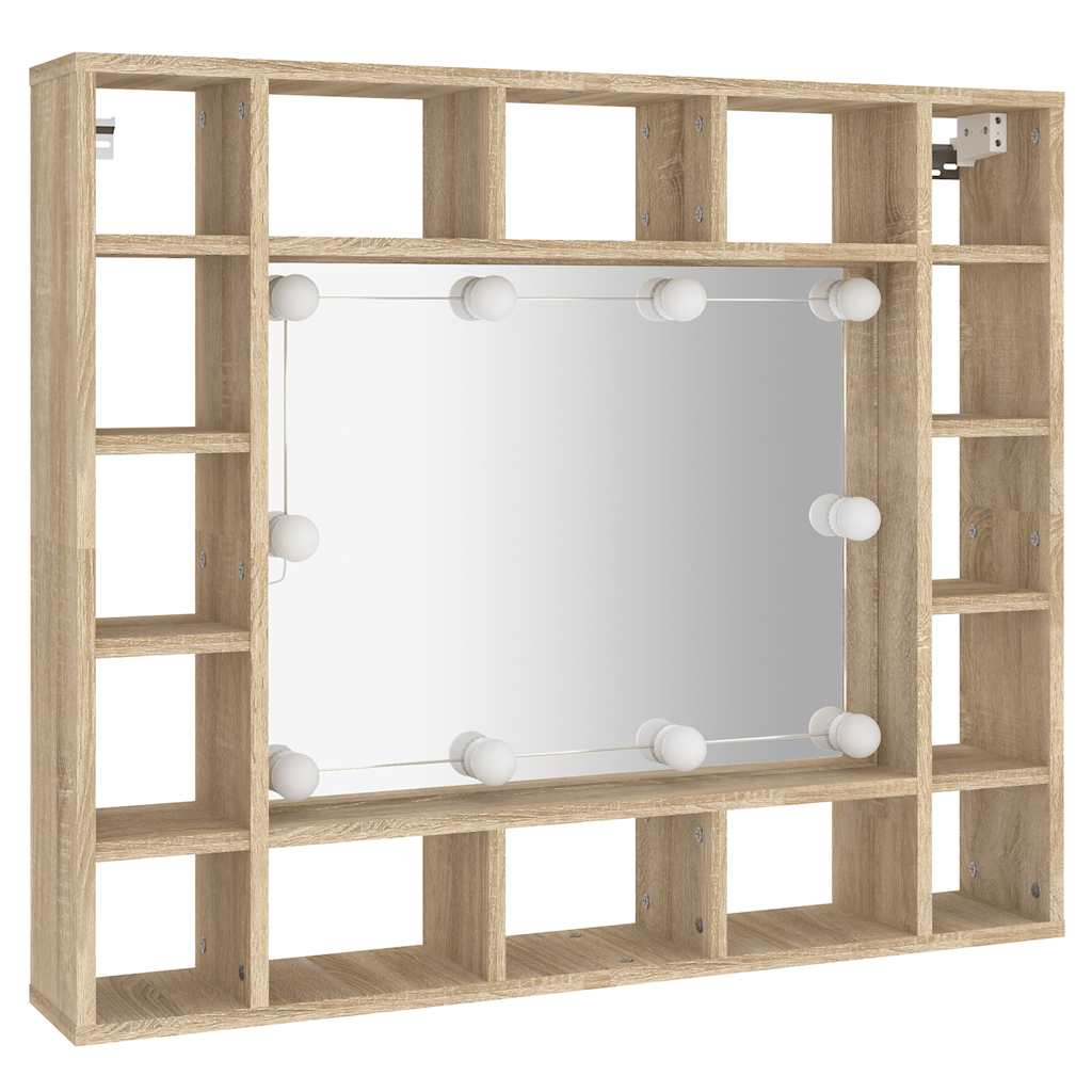 sonoma tölgyszínű tükrös szekrény LED-ekkel 91 x 15 x 76,5 cm