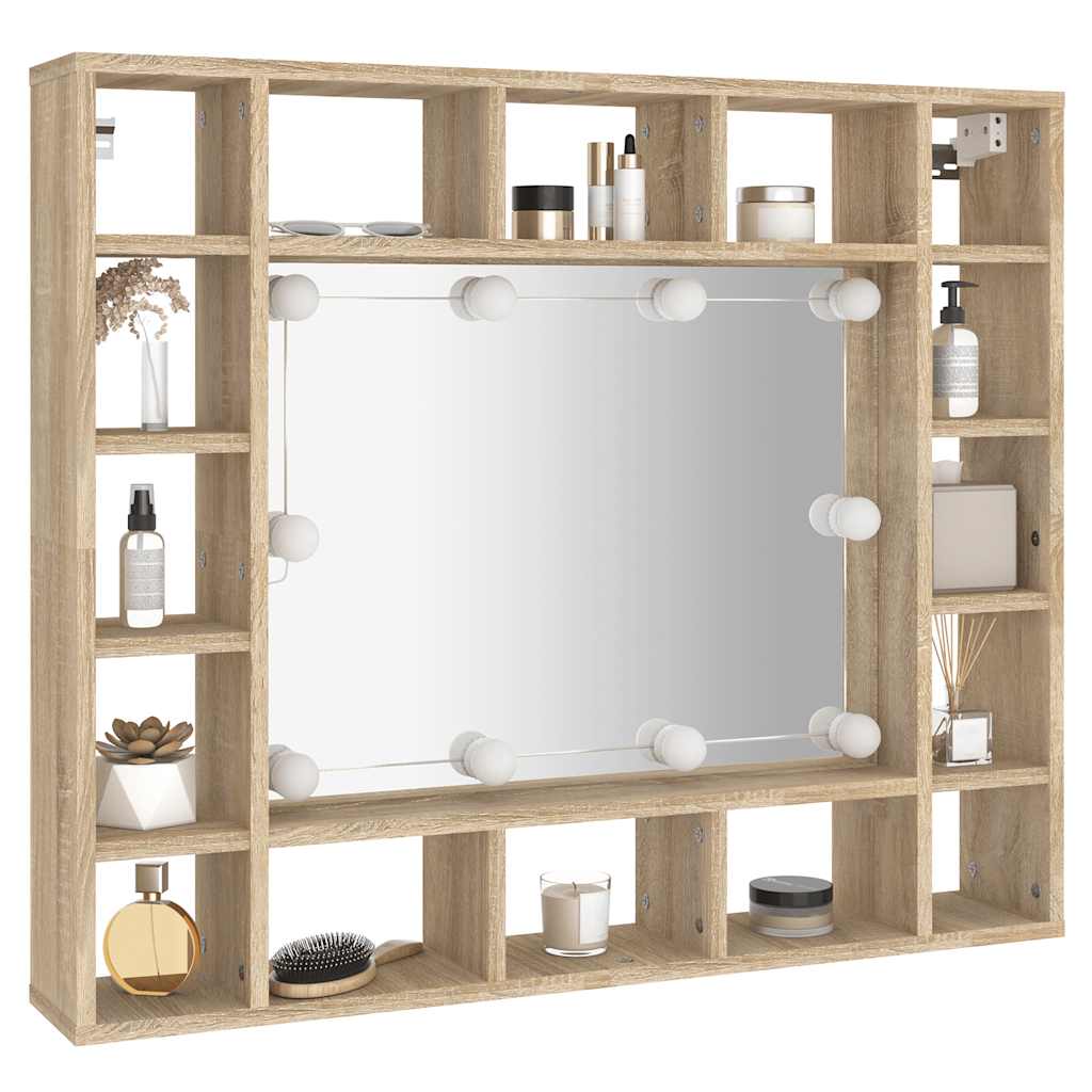 sonoma tölgyszínű tükrös szekrény LED-ekkel 91 x 15 x 76,5 cm