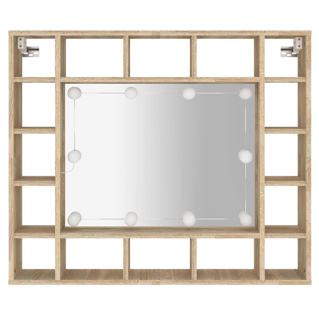 sonoma tölgyszínű tükrös szekrény LED-ekkel 91 x 15 x 76,5 cm