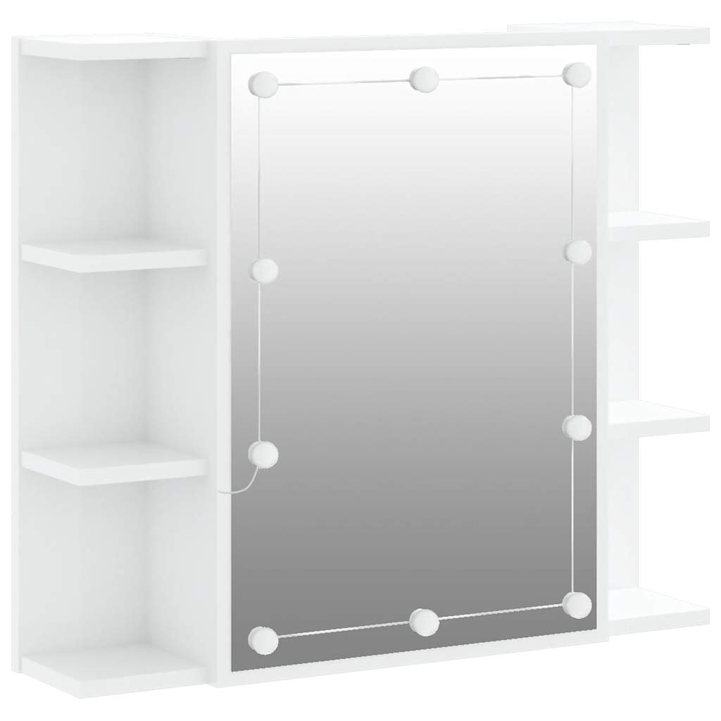 magasfényű fehér tükrös szekrény LED-ekkel 70 x 16,5 x 60 cm