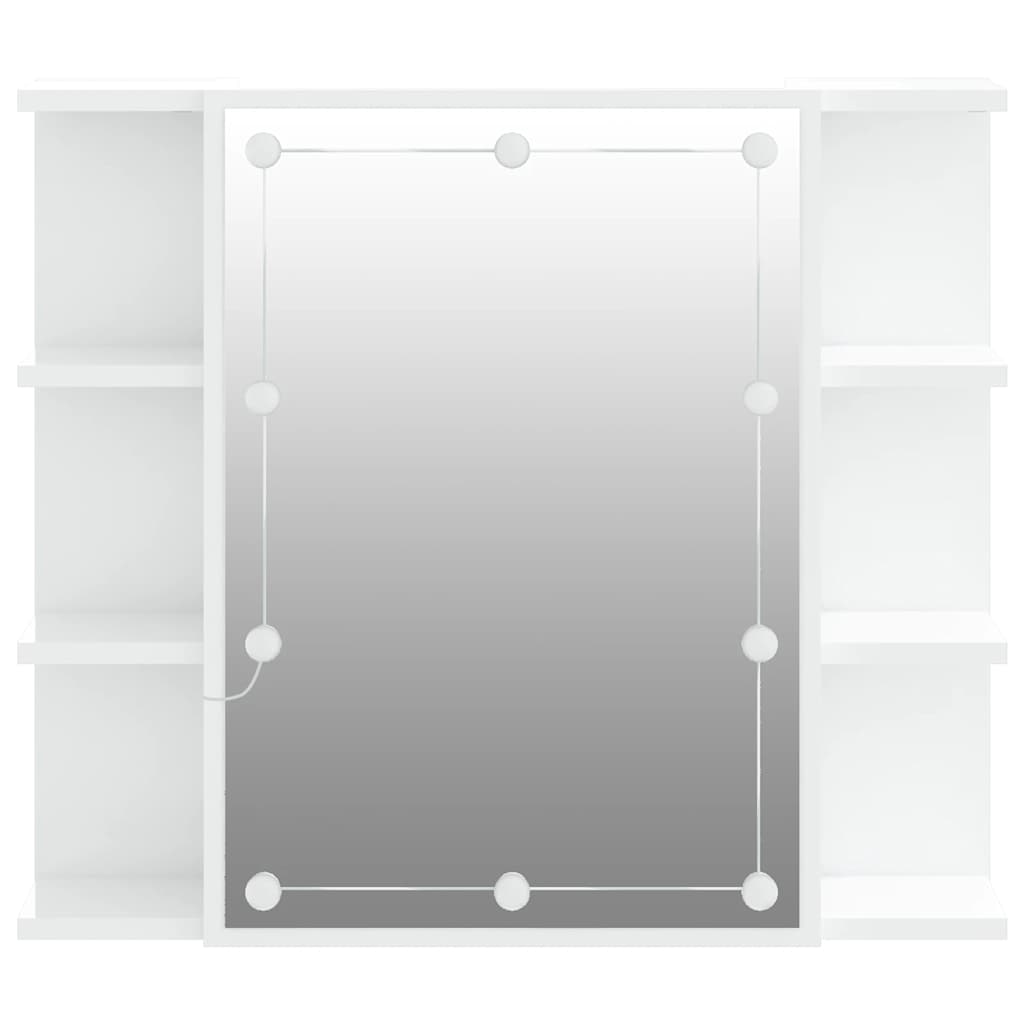 magasfényű fehér tükrös szekrény LED-ekkel 70 x 16,5 x 60 cm