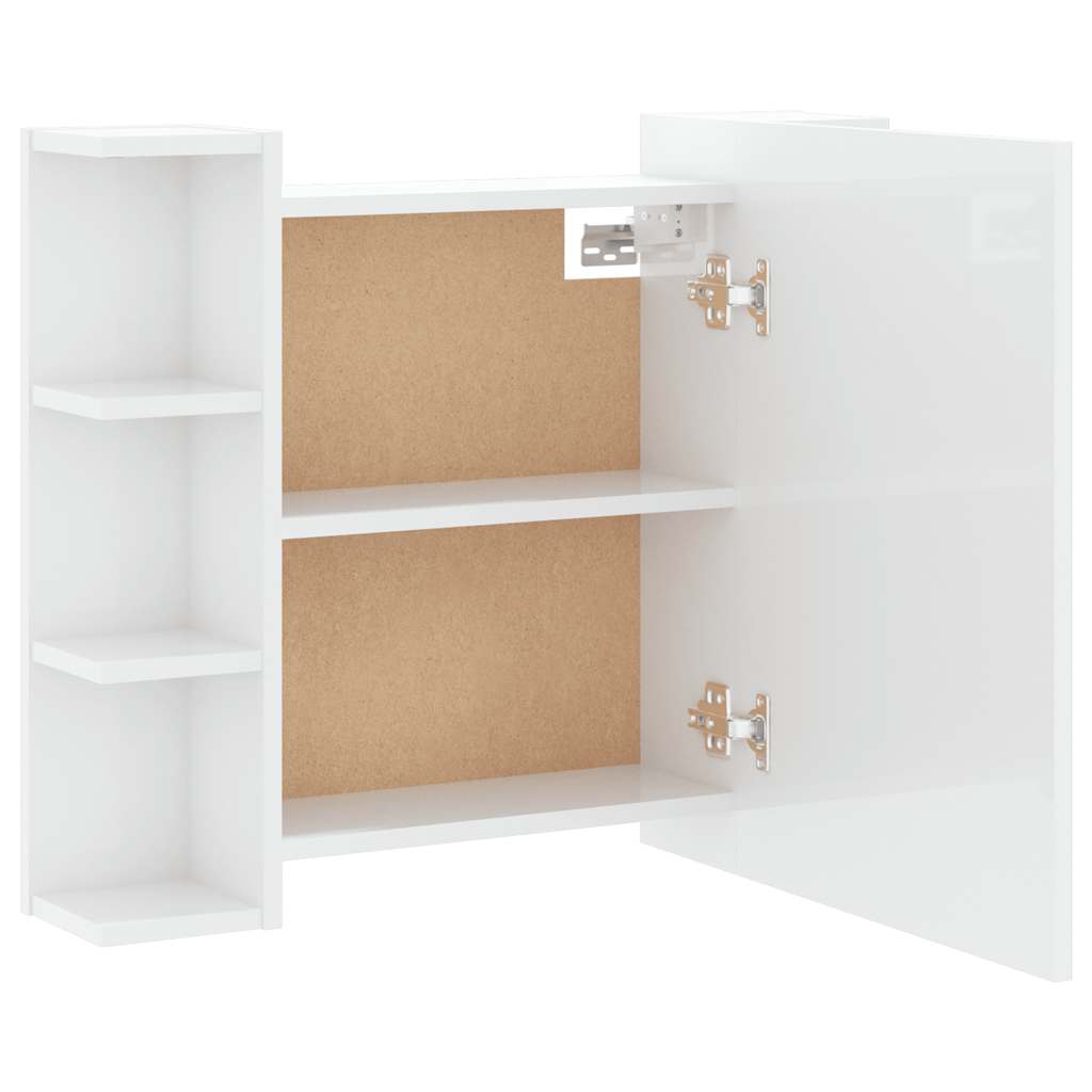 magasfényű fehér tükrös szekrény LED-ekkel 70 x 16,5 x 60 cm