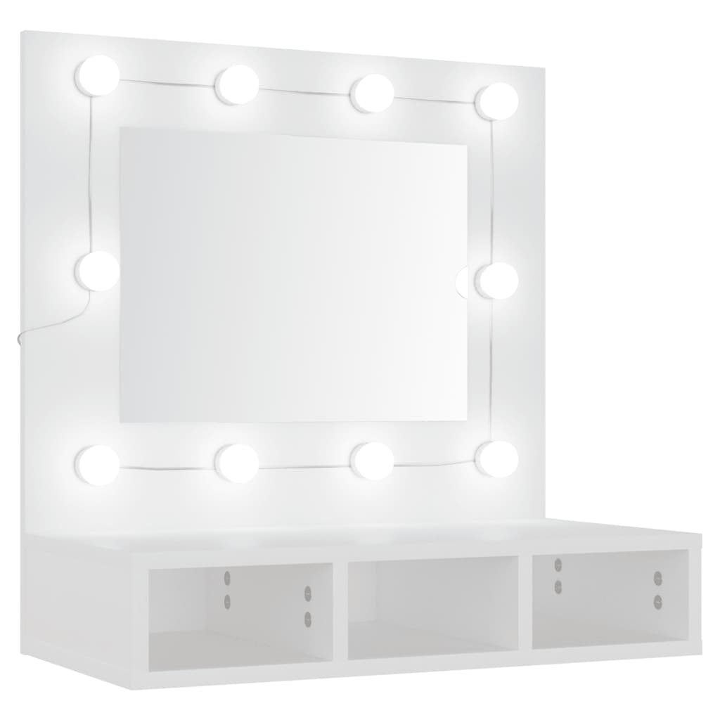 fehér tükrös szekrény LED-ekkel 60 x 31,5 x 62 cm