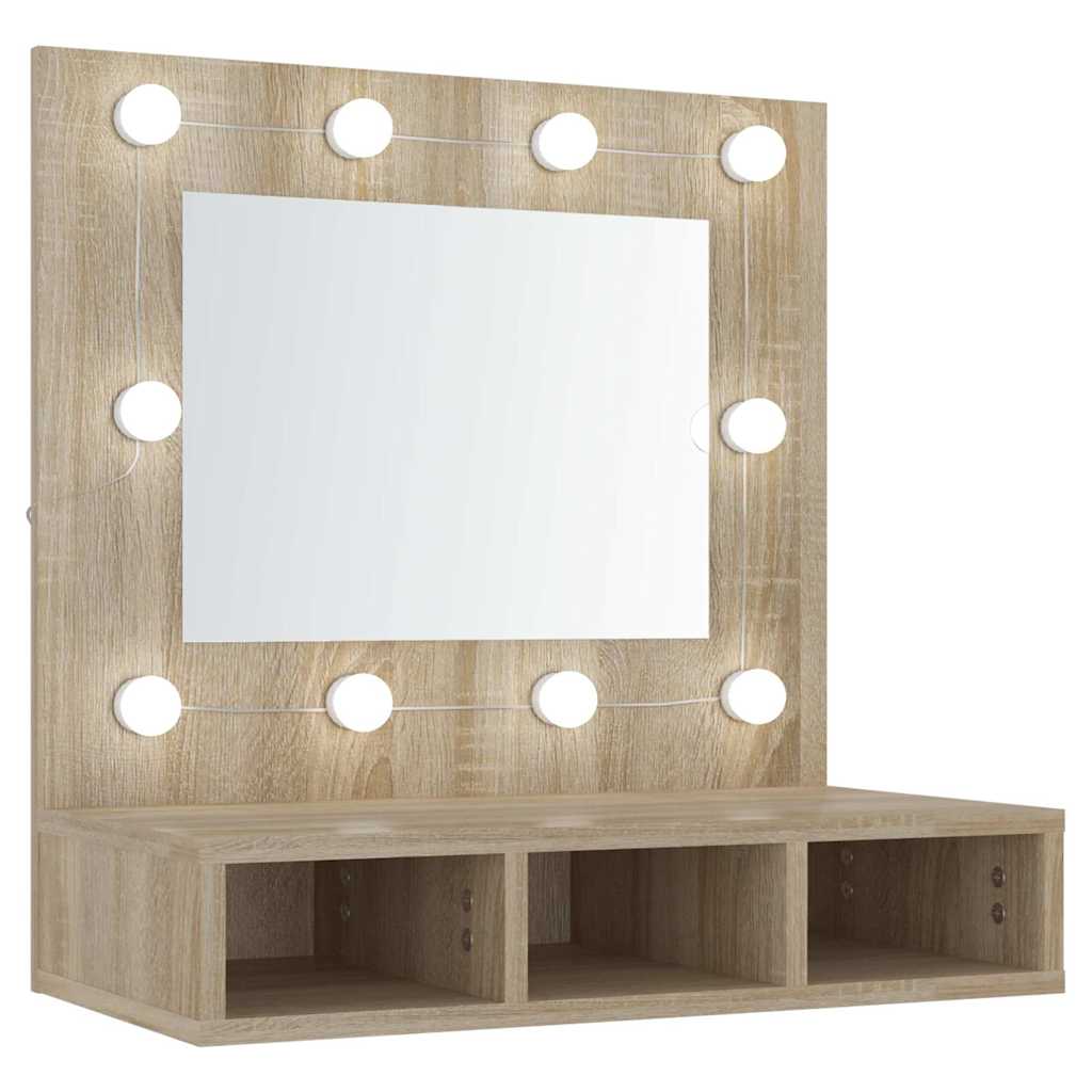 sonoma tölgy tükrös szekrény LED-ekkel 60 x 31,5 x 62 cm