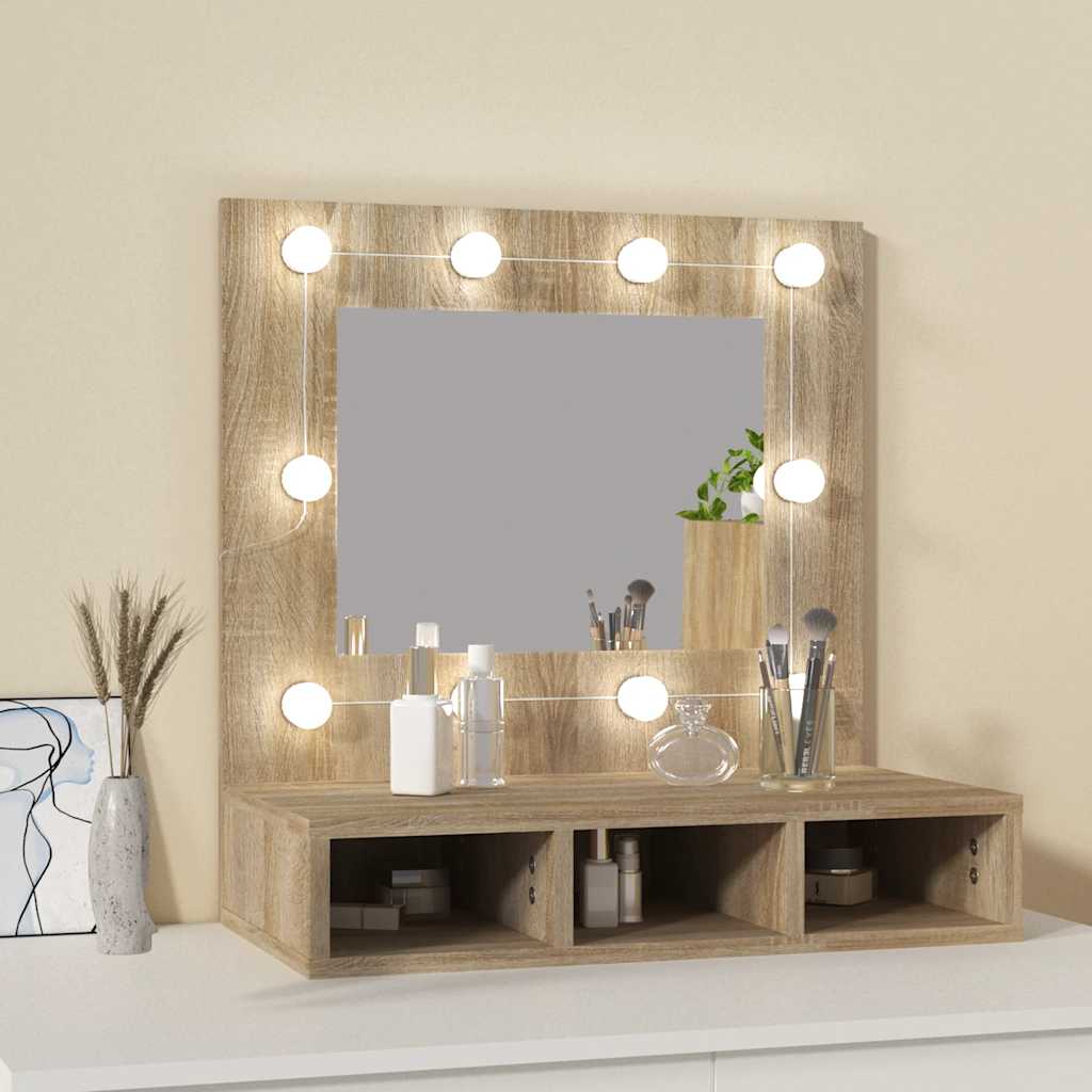 sonoma tölgy tükrös szekrény LED-ekkel 60 x 31,5 x 62 cm