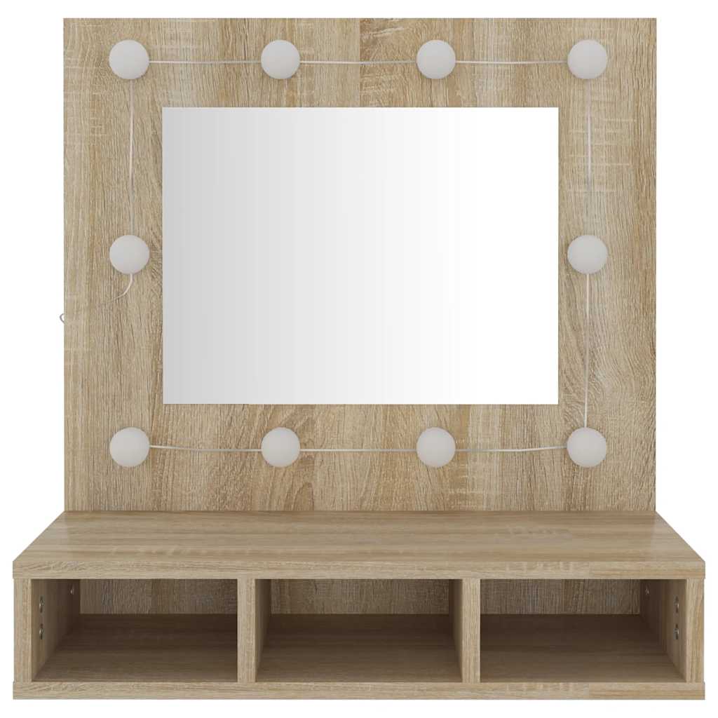 sonoma tölgy tükrös szekrény LED-ekkel 60 x 31,5 x 62 cm