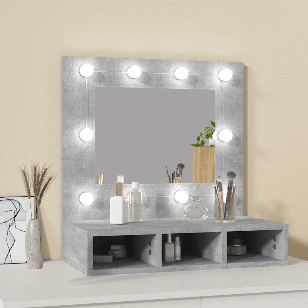 betonszürke tükrös szekrény LED-ekkel 60 x 31,5 x 62 cm