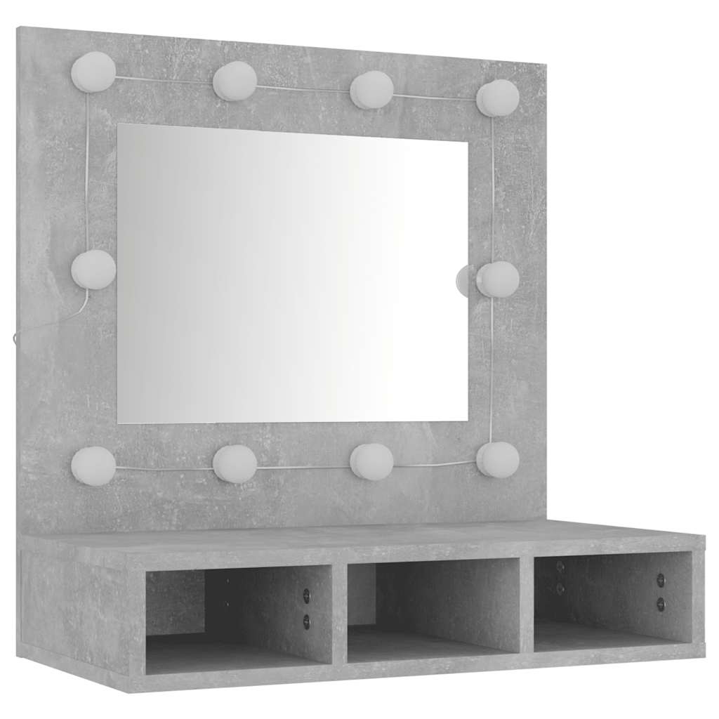 betonszürke tükrös szekrény LED-ekkel 60 x 31,5 x 62 cm
