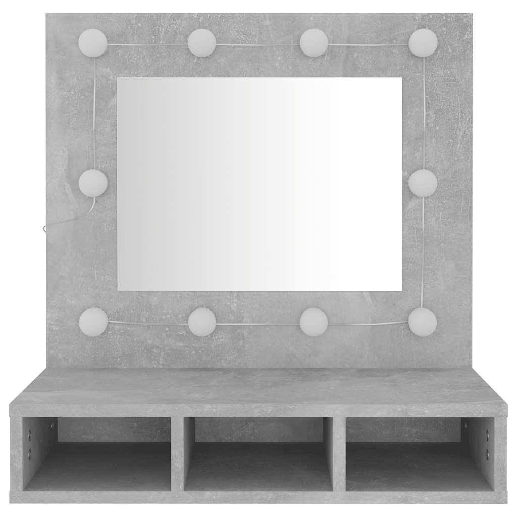 betonszürke tükrös szekrény LED-ekkel 60 x 31,5 x 62 cm