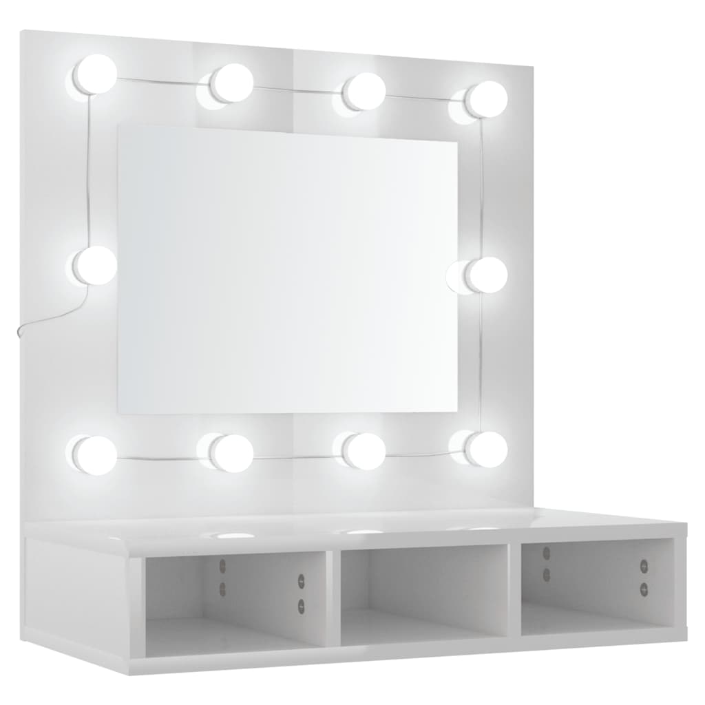 magasfényű fehér tükrös szekrény LED-ekkel 60 x 31,5 x 62 cm