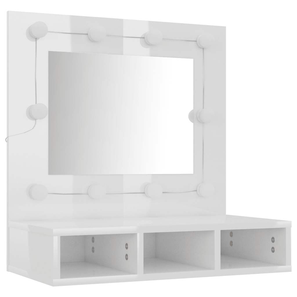 magasfényű fehér tükrös szekrény LED-ekkel 60 x 31,5 x 62 cm