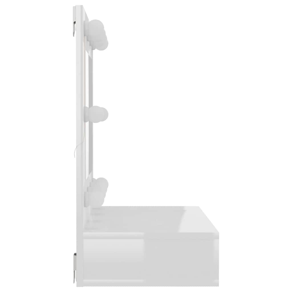 magasfényű fehér tükrös szekrény LED-ekkel 60 x 31,5 x 62 cm