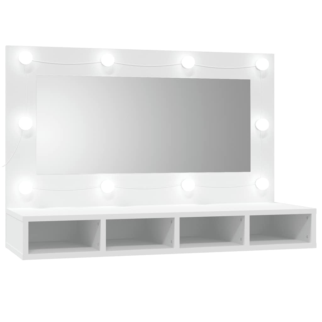 fehér tükrös szekrény LED-ekkel 90x31,5x62 cm