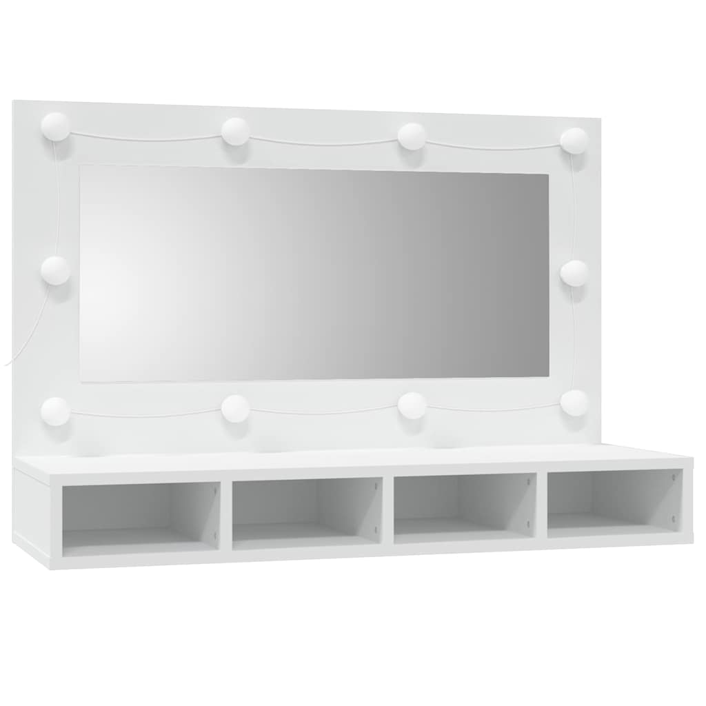 fehér tükrös szekrény LED-ekkel 90x31,5x62 cm