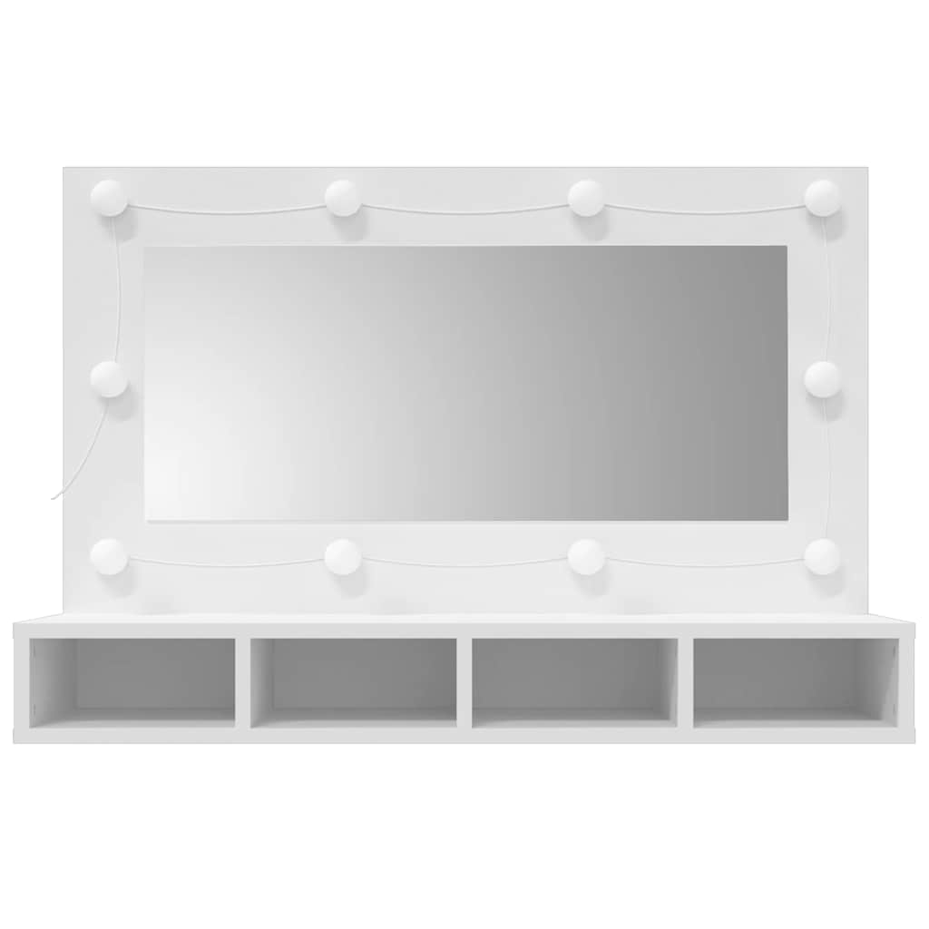fehér tükrös szekrény LED-ekkel 90x31,5x62 cm