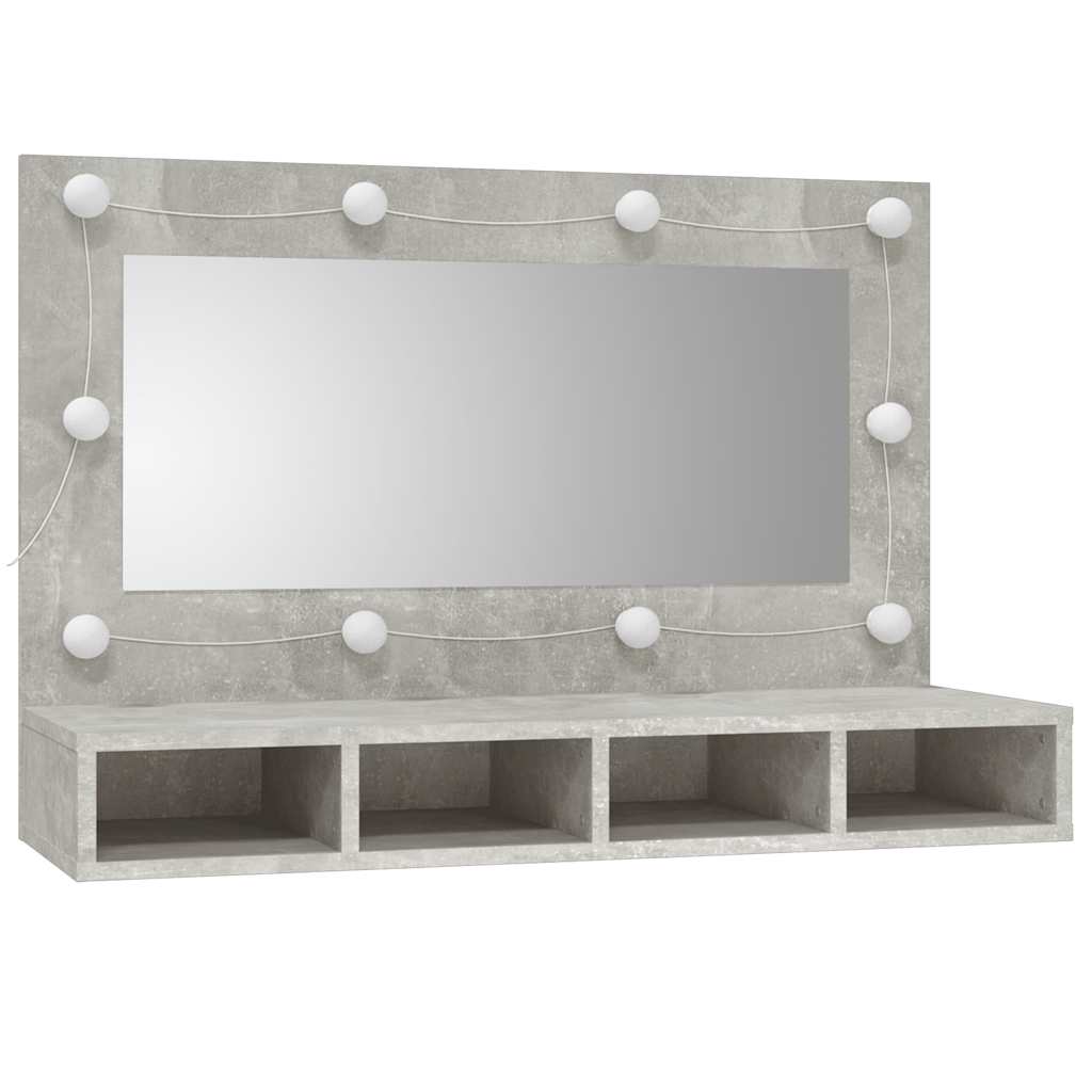 betonszürke tükrös szekrény LED-ekkel 90 x 31,5 x 62 cm