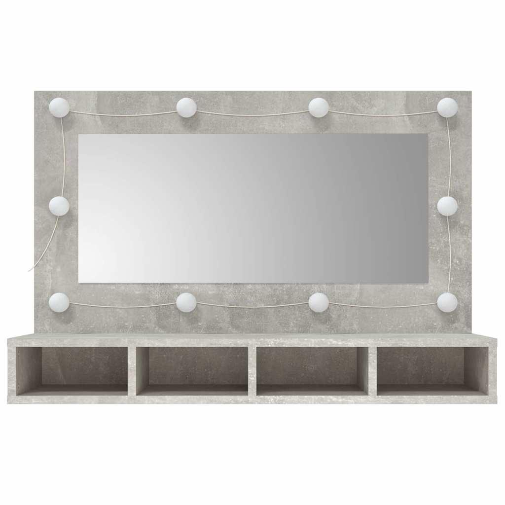 betonszürke tükrös szekrény LED-ekkel 90 x 31,5 x 62 cm