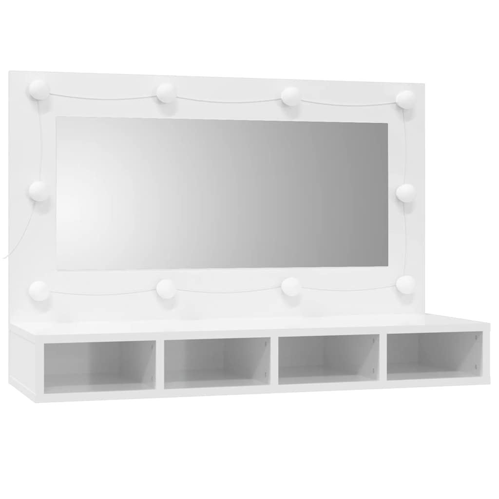 magasfényű fehér tükrös szekrény LED-ekkel 90 x 31,5 x 62 cm
