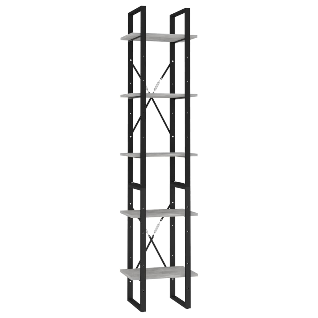 5 szintes betonszürke szerelt fa könyvszekrény 40 x 30 x 175 cm