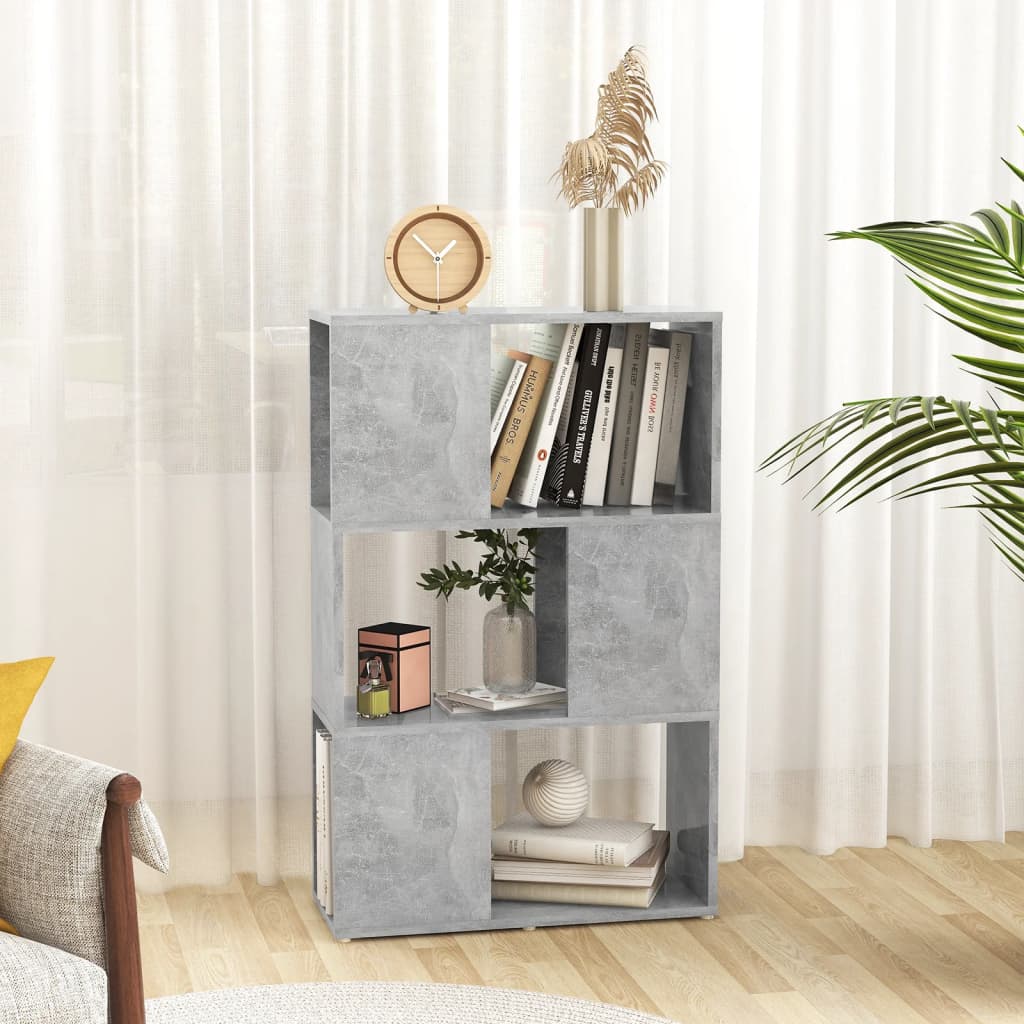 betonszürke szerelt fa térelválasztó könyvszekrény 60x24x94 cm