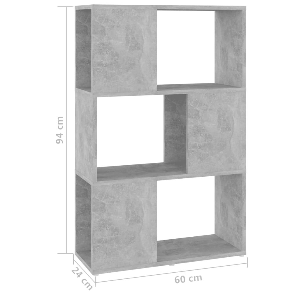 betonszürke szerelt fa térelválasztó könyvszekrény 60x24x94 cm