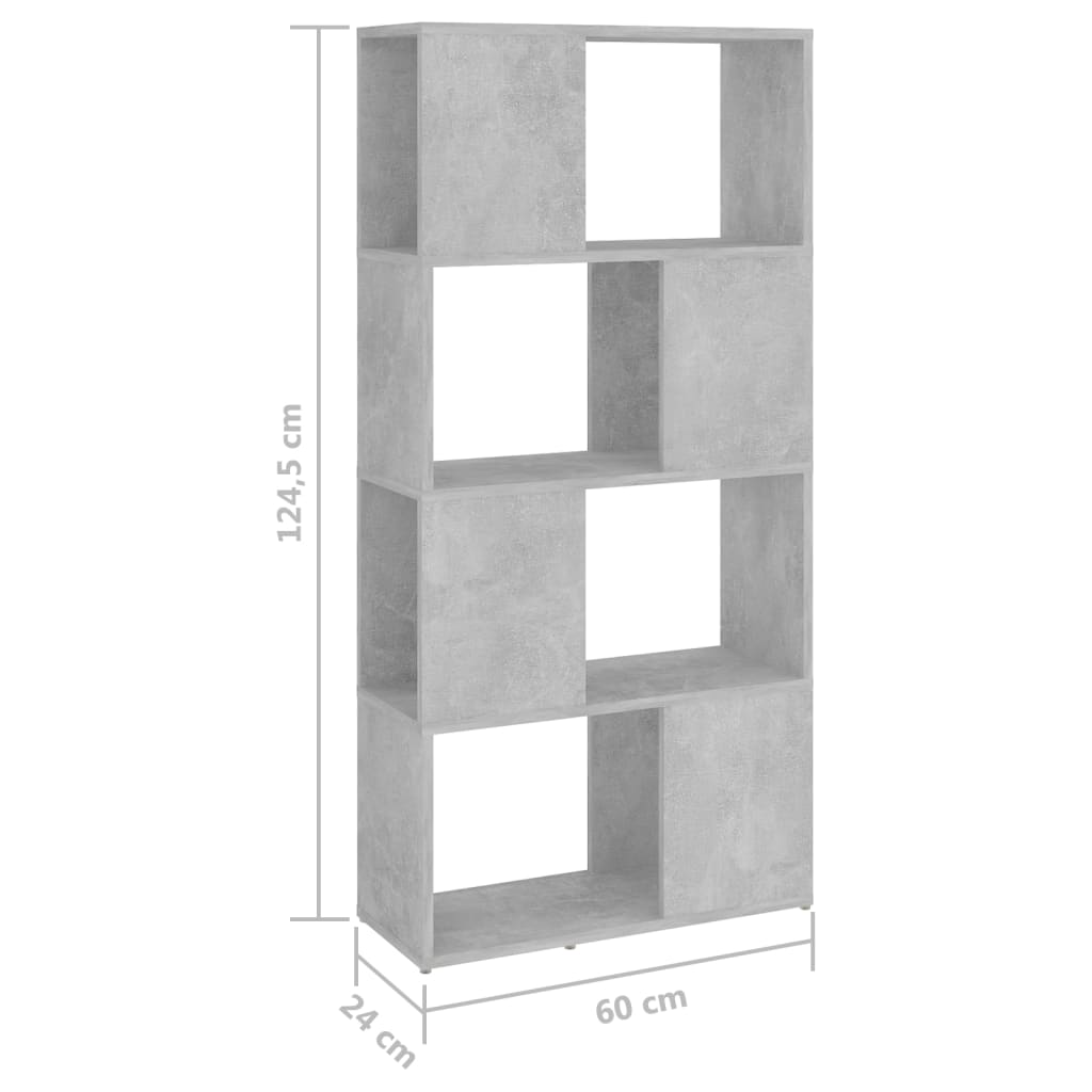 betonszürke térelválasztó könyvszekrény 60 x 24 x 124,5 cm