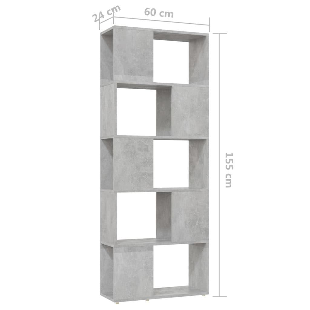 betonszürke térelválasztó könyvszekrény 60 x 24 x 155 cm
