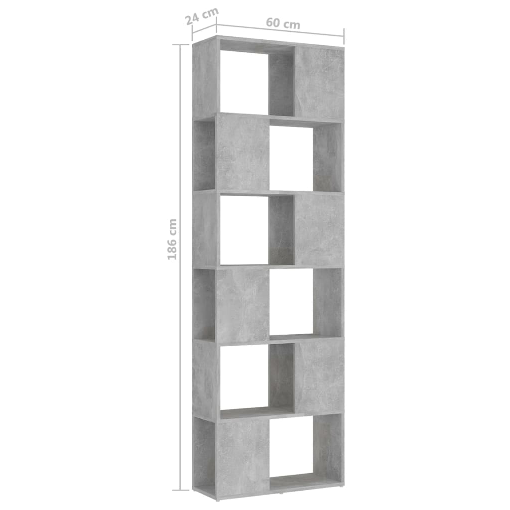 betonszürke szerelt fa térelválasztó könyvszekrény 60x24x186 cm